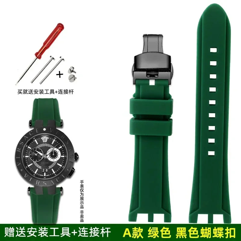 Rubber watch strap For Versace V-RACE DUAL series concave convex silicone watch strap accessories 24mm men's waterproof Bracelet