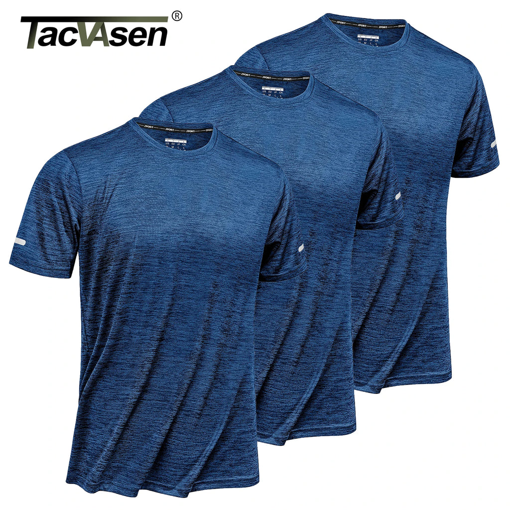 TACVASEN 3 Packs Quick Dry Summer T-shirts Reflective Stripe Men Running Fitness Tops Gym Training Shirt Breathable Sportswear