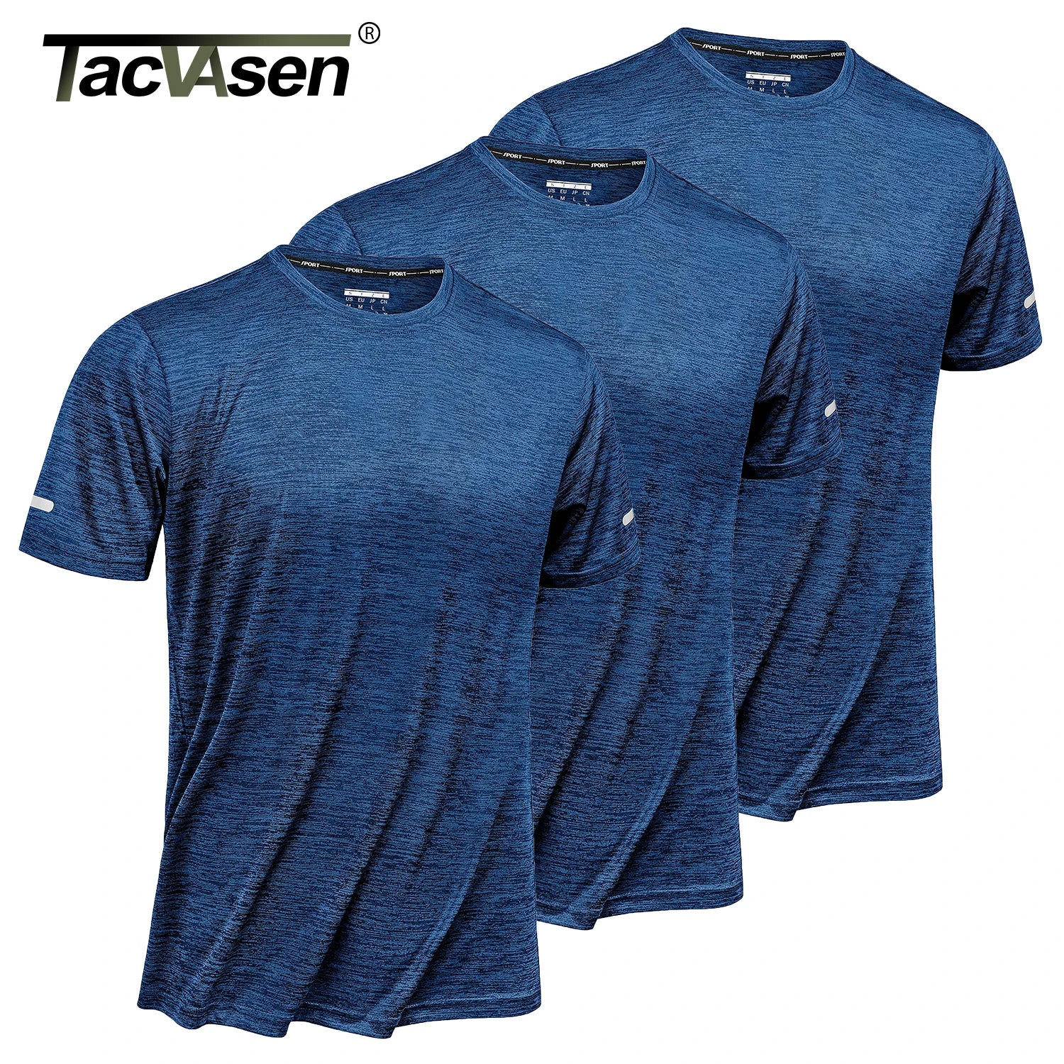 TACVASEN 3 Packs Quick Dry Summer T-shirts Reflective Stripe Men Running Fitness Tops Gym Training Shirt Breathable Sportswear