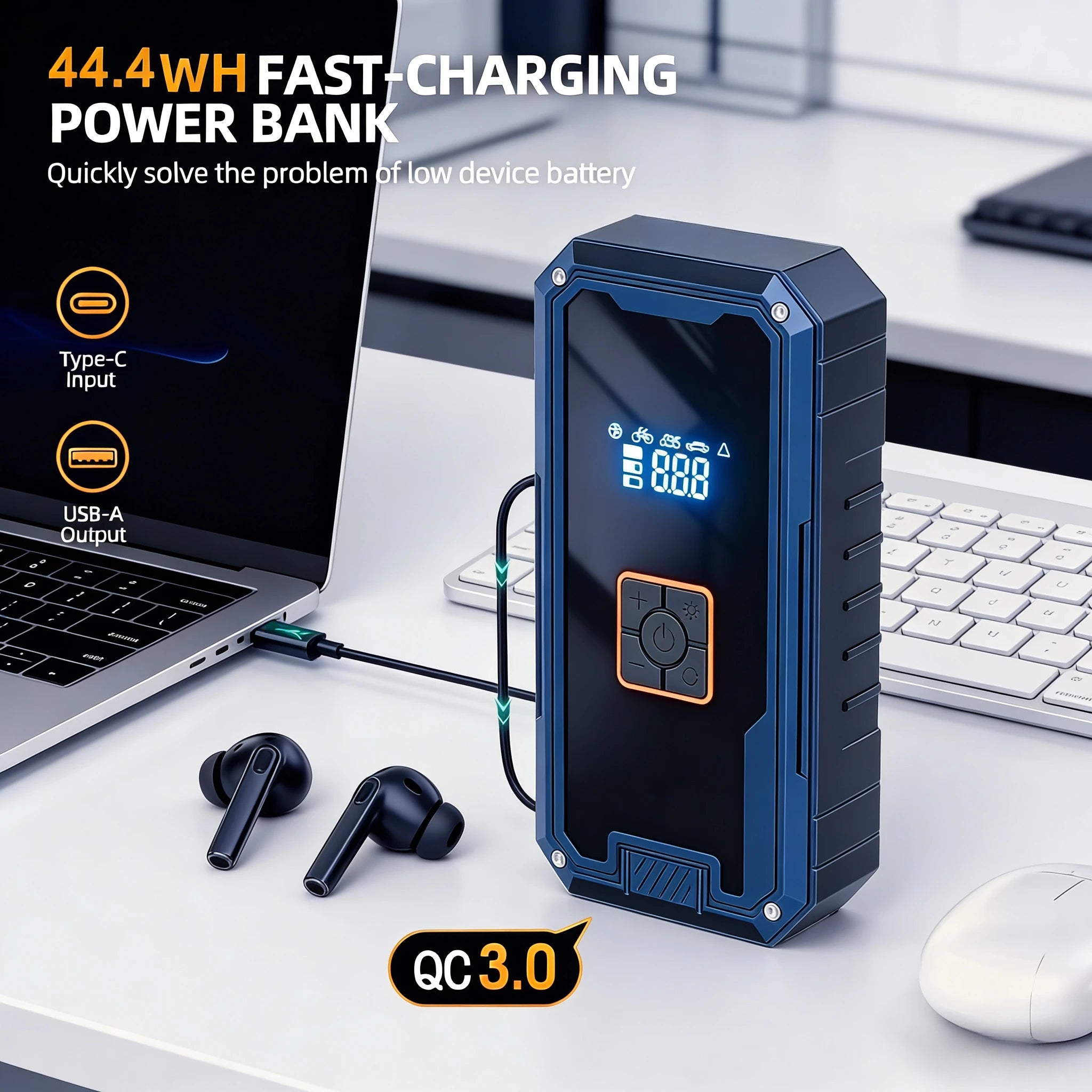 3000A 12V Car Jump Starter with 150PSI Air Compressor 99800mAh Power Bank Portable Battery Starter with LED Light