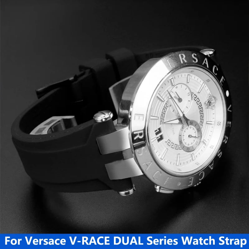 Rubber watch strap For Versace V-RACE DUAL series concave convex silicone watch strap accessories 24mm men's waterproof Bracelet