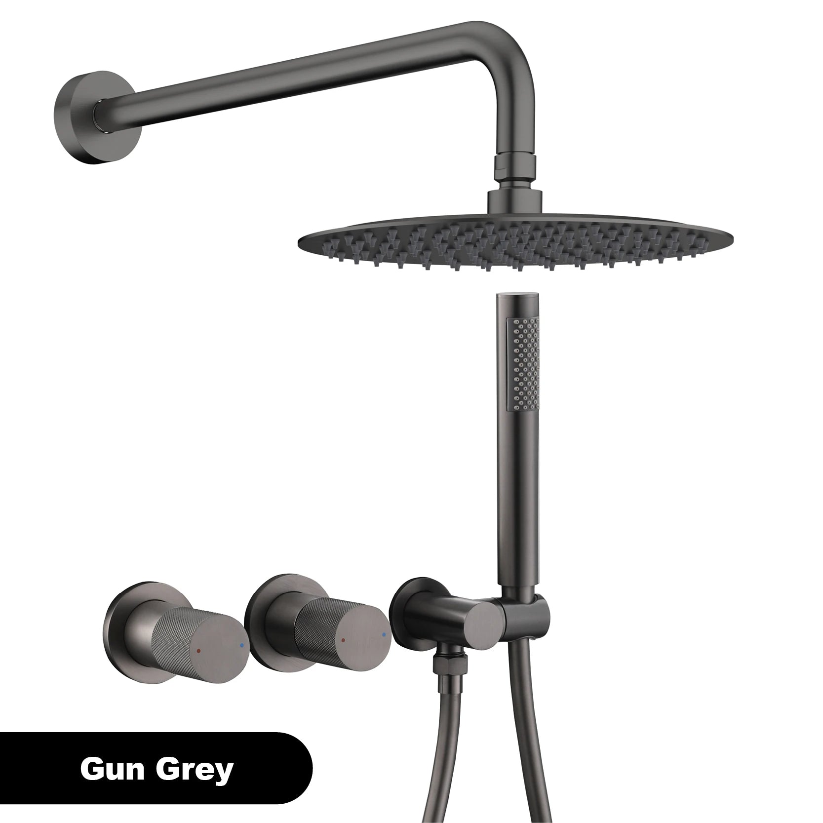 Luxury gun gray brass wall mounted shower system embedded design with 2 handles dual control hot and cold water bathroom faucet