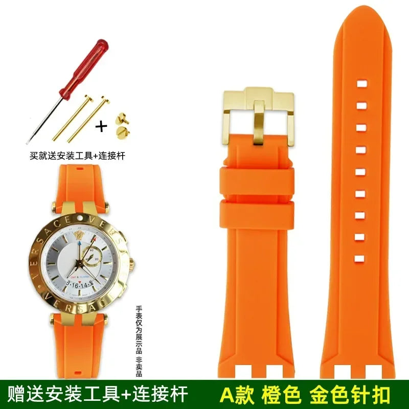 Rubber watch strap For Versace V-RACE DUAL series concave convex silicone watch strap accessories 24mm men's waterproof Bracelet