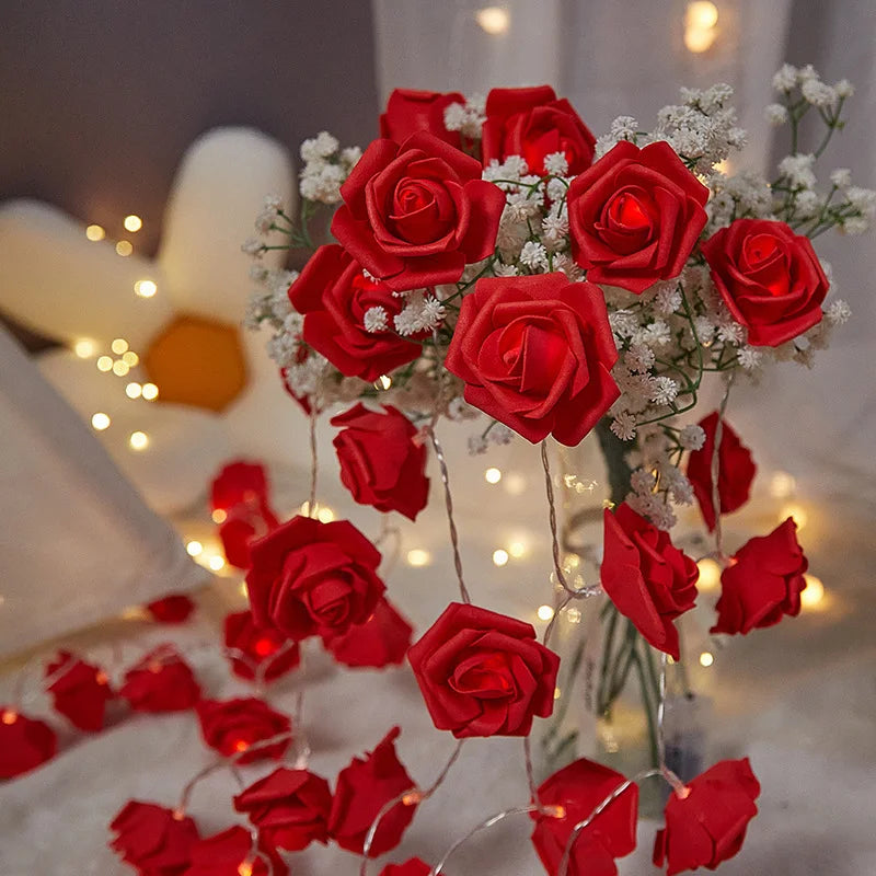 Pink Rose String Lights for Bedroom Battery Operated Flower LED Lights for Outside Romantic Home Room Lights Mother Day Gifts