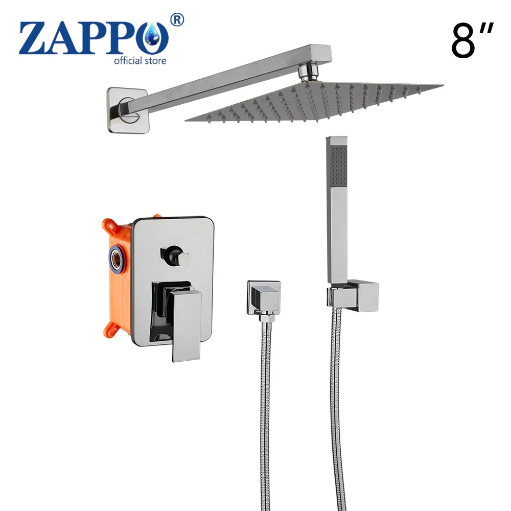 ZAPPO Black Shower Set Wall Mounted Shower Faucet Mixer 8/10/12/16 inch Rainfall Shower Head Bathroom Shower Systerm Tap
