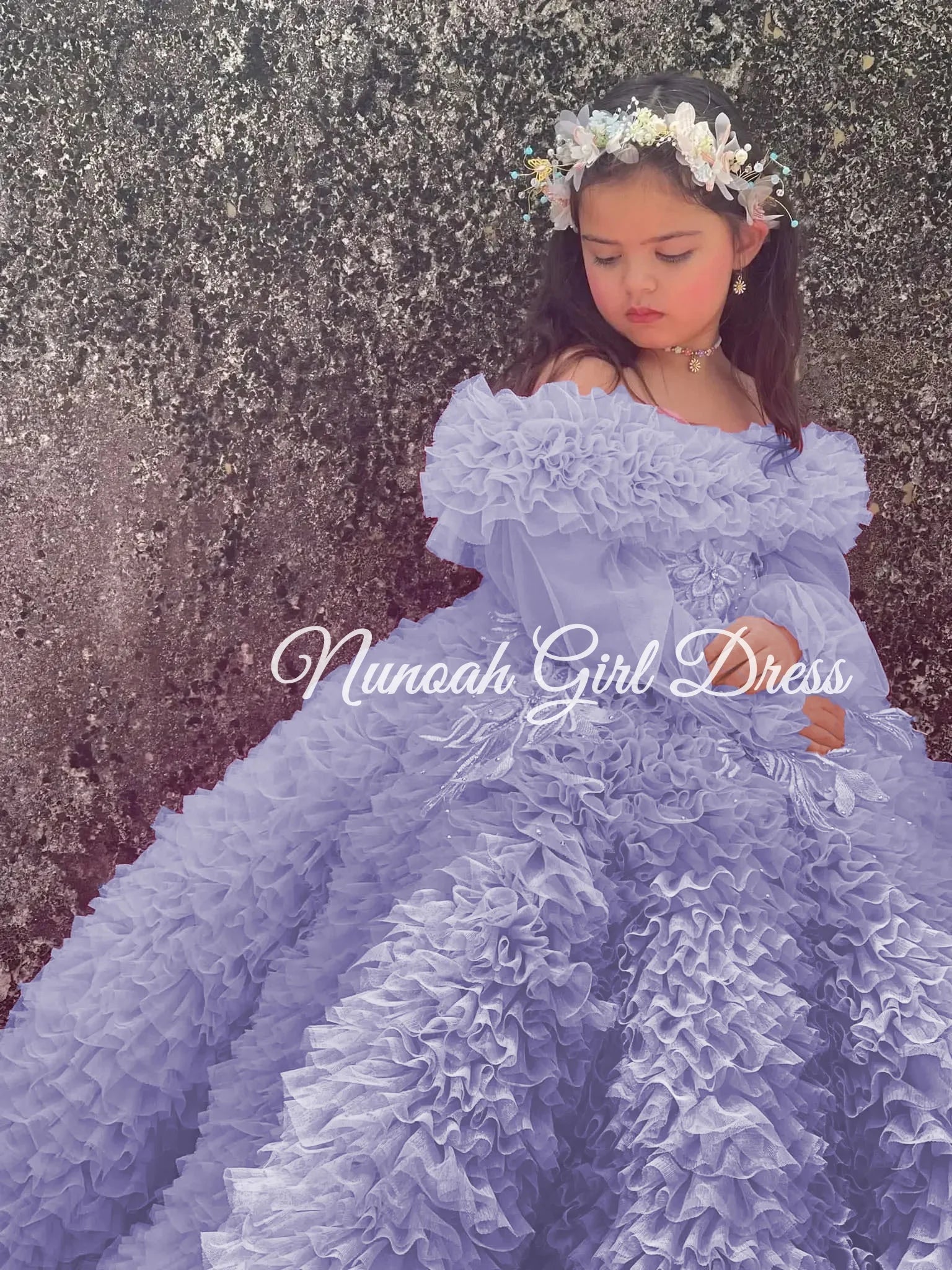 Pink Flower Girl Dresses for Wedding Crystal Ruffles Off the Shoulder First Communion Kids Birthday Party Gown Party Dress
