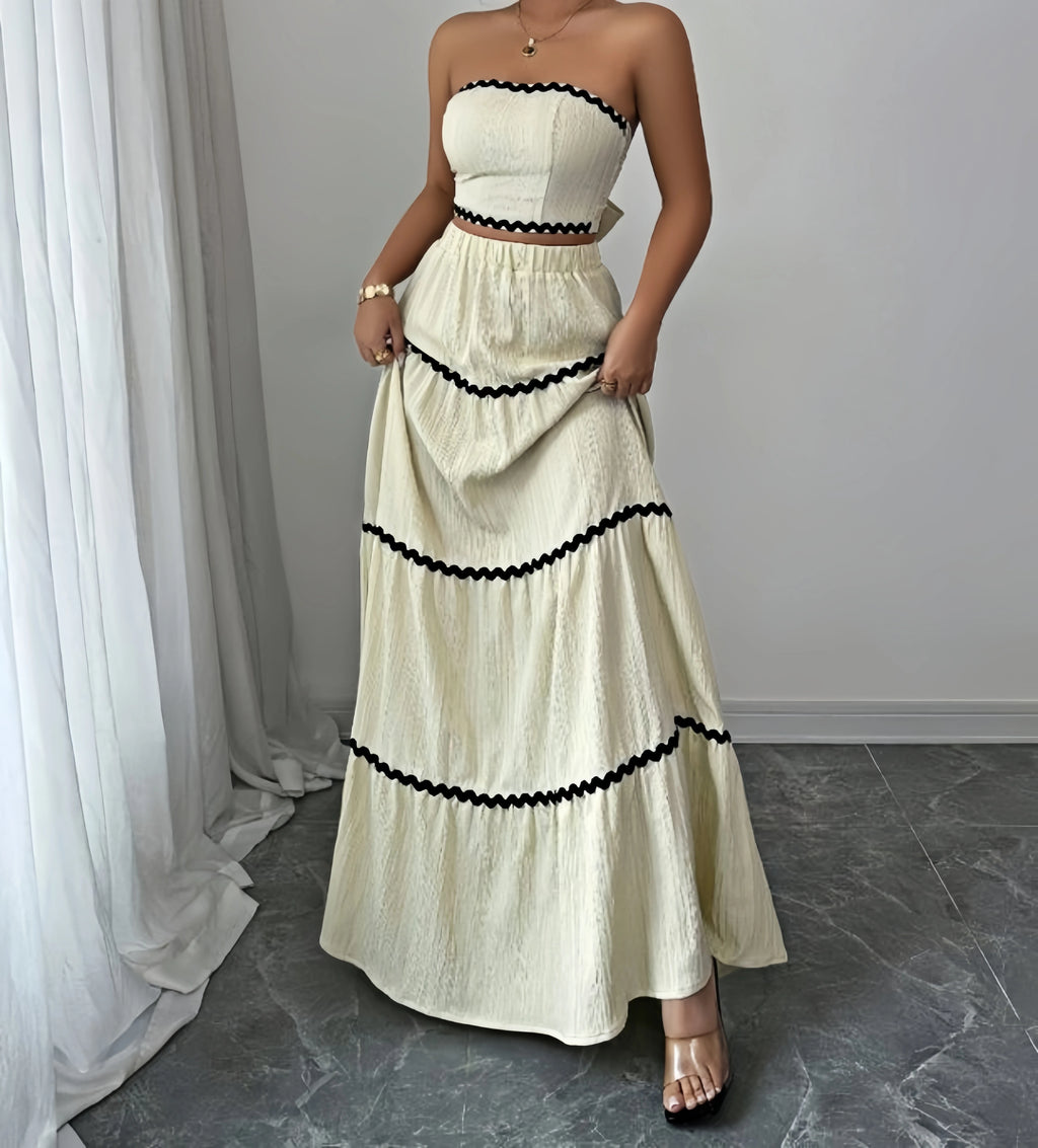 Women's Maxi Skirt Set Summer Beige Sleeveless Wrap Top & Maxi Skirt 2 Piece Sets Fashion Casual Beach Vacation Sets