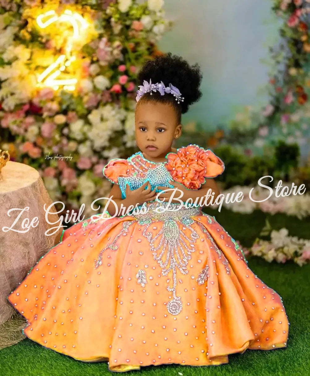 Luxury Lavender Girls Birthday Dress Beading With Bow Floral Flower Girl Dresses Queen Ball Gowns for Wedding Party Customized