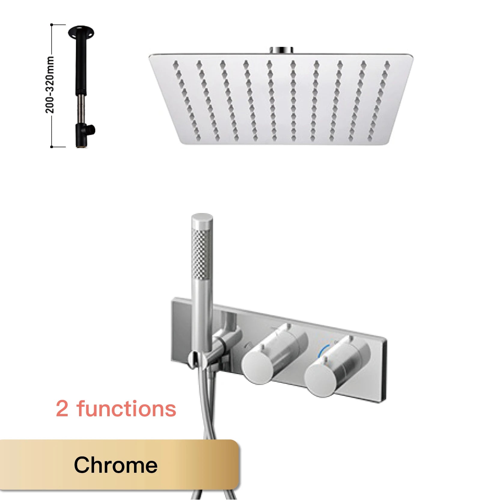 Modern Black Brass Bathroom Thermostatic Ceiling Type Shower System Wall-Mounted 3-Function Waterfall Tap for Cold & Hot Wate