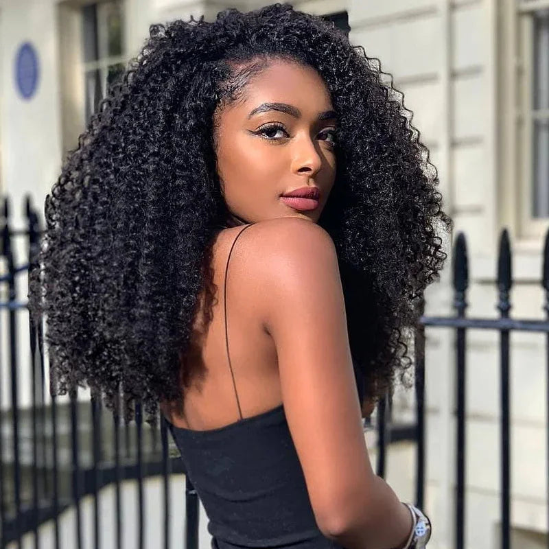 220% Half Wig Human Hair Afro Kinky Curly Wigs Glueless Wigs Human Hair 3 in 1 Wear Go Glueless Wig With Drawstring Seamless