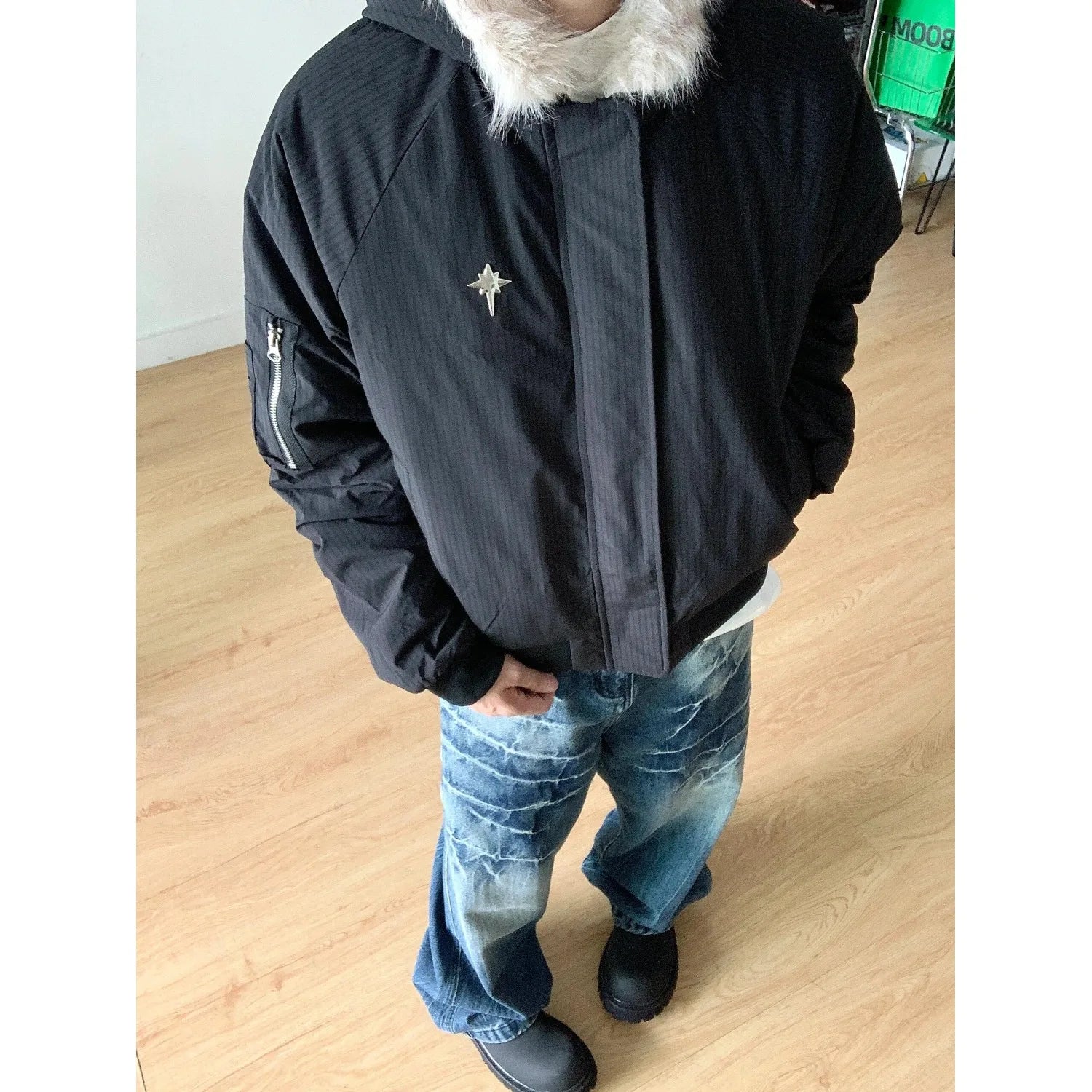 Retro American Cotton Jaet Men's Hooded ort Thiened Large Fur Collar Winter Warm Coat Cleanfit Outerwear Casual Youth