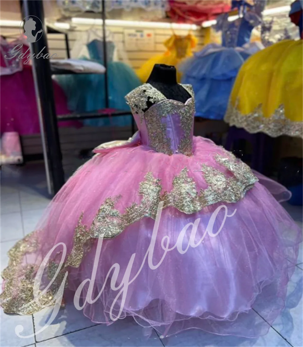 Gold Girls Elegance Dress New 2025 Tulle Tiered Flower Girl Dresses Toddlers Satin Bow Lace Pageant Formal Attire Activities