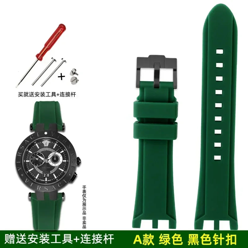 Rubber watch strap For Versace V-RACE DUAL series concave convex silicone watch strap accessories 24mm men's waterproof Bracelet