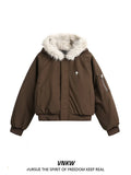 Warm Fce Lined Cotton Jaet Men's Winter Thiened Loose ort Sle Quilted Coat with Fur Collar Casual Youth Faion