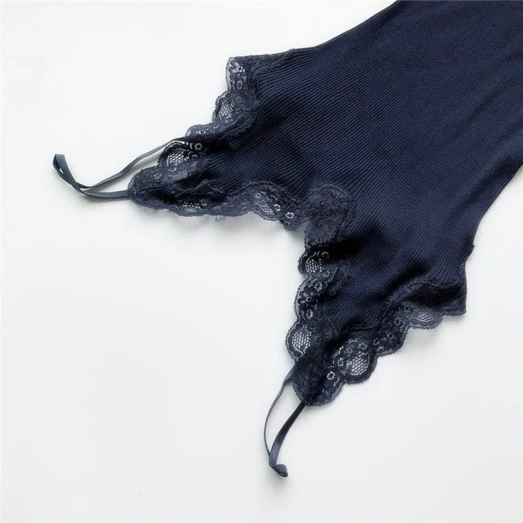 Birdtree 70% Silk 30% Cotton Lace Camisole Women Knit Tank Top Spaghetti Strap Elastic Slim Basic Sleepwear Vest Summer T35701C