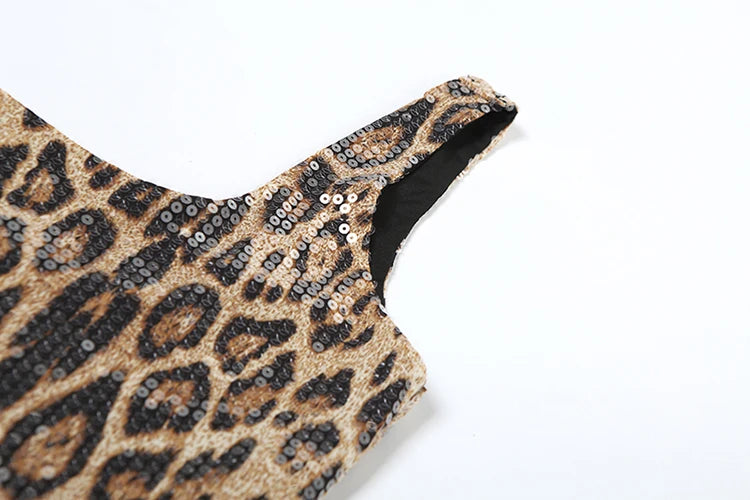 Nibber Street Sexy Wild 2 Piece Set Women 2025 Summer Trend Leopard Sequin Backless Crop Top+Skinny Mini Skirts Matching Suit