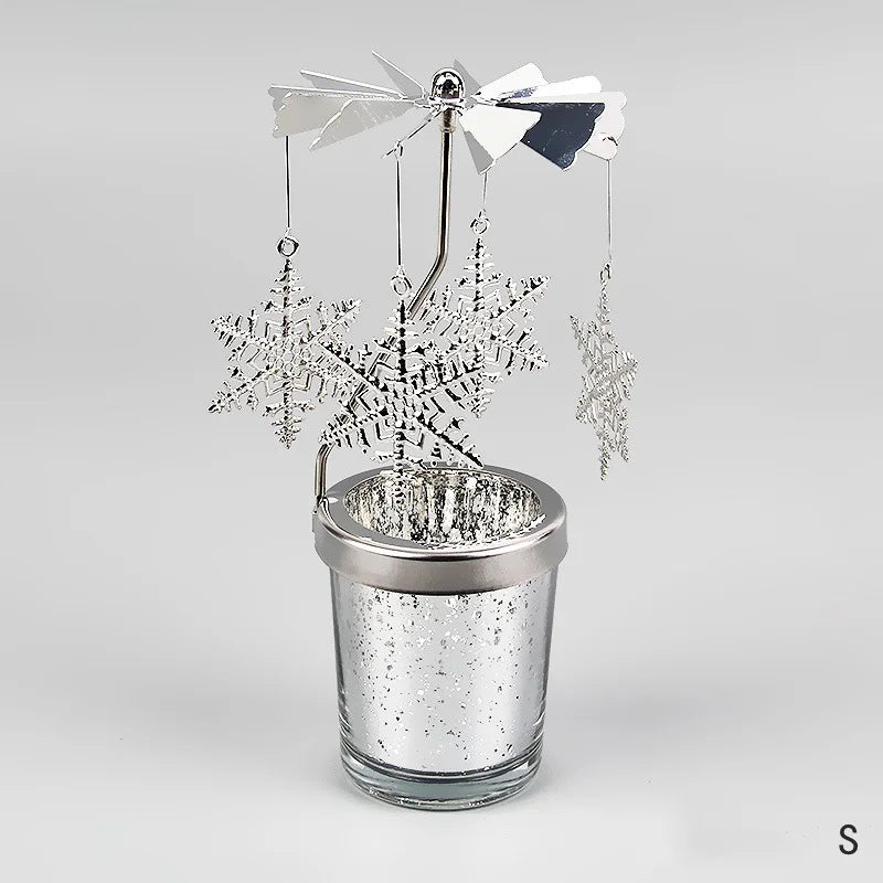 Silver Candle Holder Home Decoration Valentine's Gift Rotating Candlestick Party Decor Romantic Carousel Tea Light Candle Stand