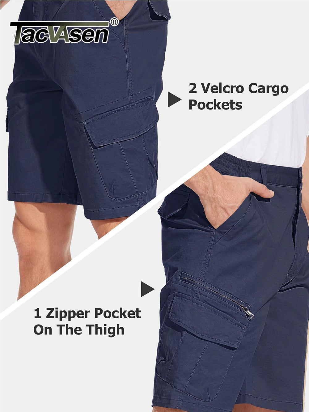 TACVASEN 97% Cotton Multi-Pockets Cargo Shorts Mens Fashion Loose Fit Ripstops Work Shorts Outdoor Safari Casual Retro Shorts