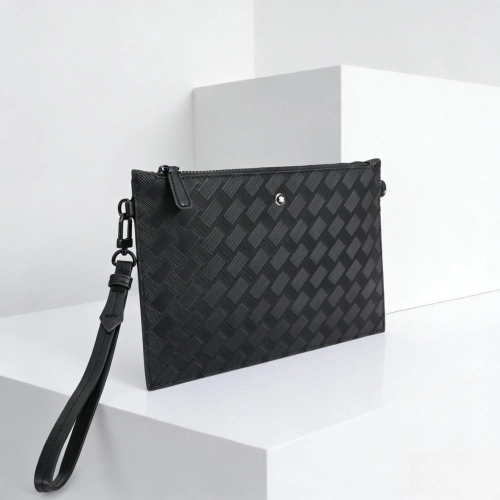 Men's Clutch Bag Luxury Designer Woven Leather Handbag Large Capacity Waterproof Business Wristlet Bag For Womens Pouch Wallet
