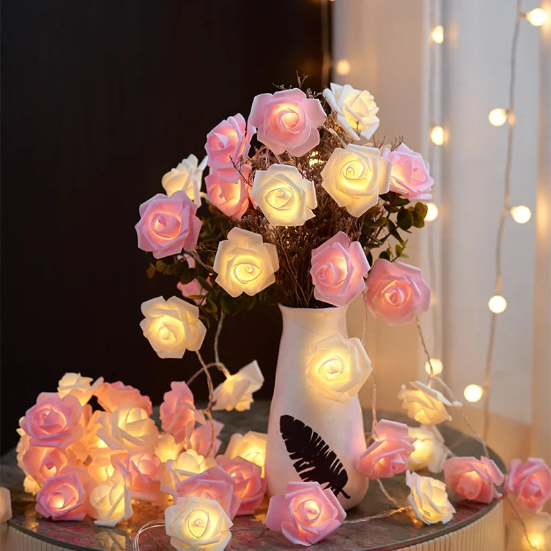 Pink Rose String Lights for Bedroom Battery Operated Flower LED Lights for Outside Romantic Home Room Lights Mother Day Gifts