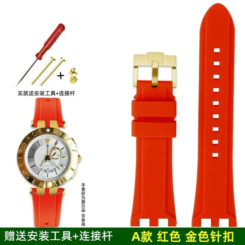 Rubber watch strap For Versace V-RACE DUAL series concave convex silicone watch strap accessories 24mm men's waterproof Bracelet