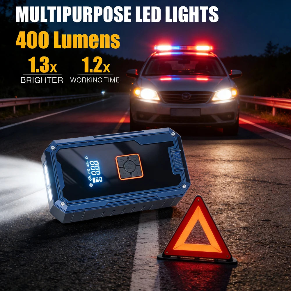 3000A 12V Car Jump Starter with 150PSI Air Compressor 99800mAh Power Bank Portable Battery Starter with LED Light