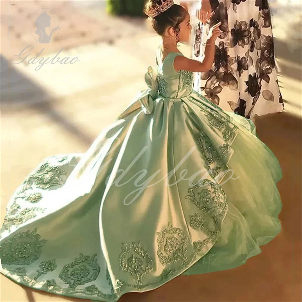 Flower Girl Dresses for Wedding Lace Floral Appliqued Little Girls Pageant Dress Tiered Skirts vestidos de desfile