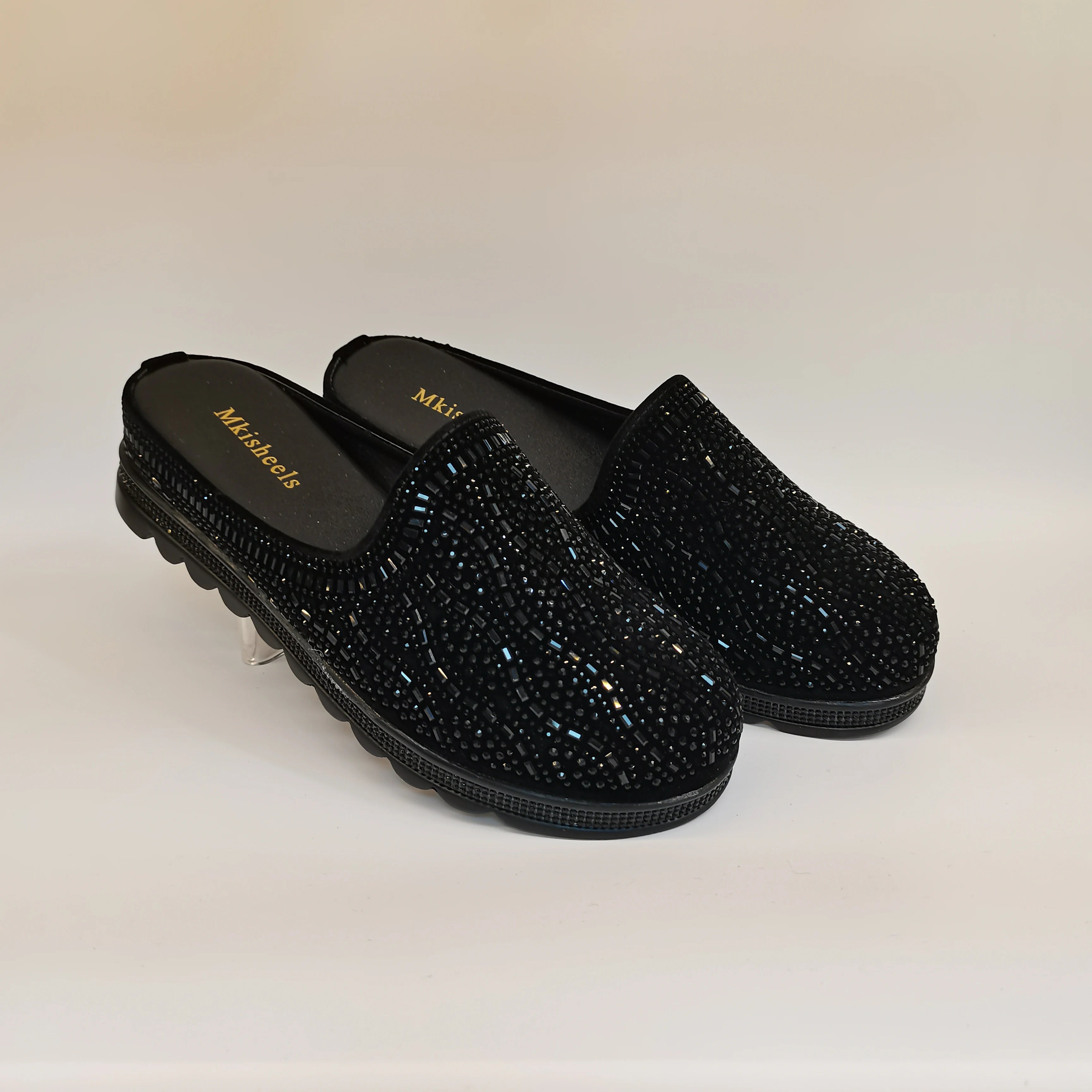 African Popular Luxury Women's Rhinestone Slippers Non-slip height-raising, High-end  Mid-Heel Lady Casual Mullers Shoes F1207-1