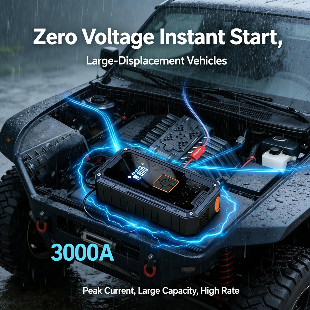 Portable Car Jumper Starter with Air Compressor 3000A 99800mAh Car Battery Jumper Starter with Flashlight and Jumper Cable