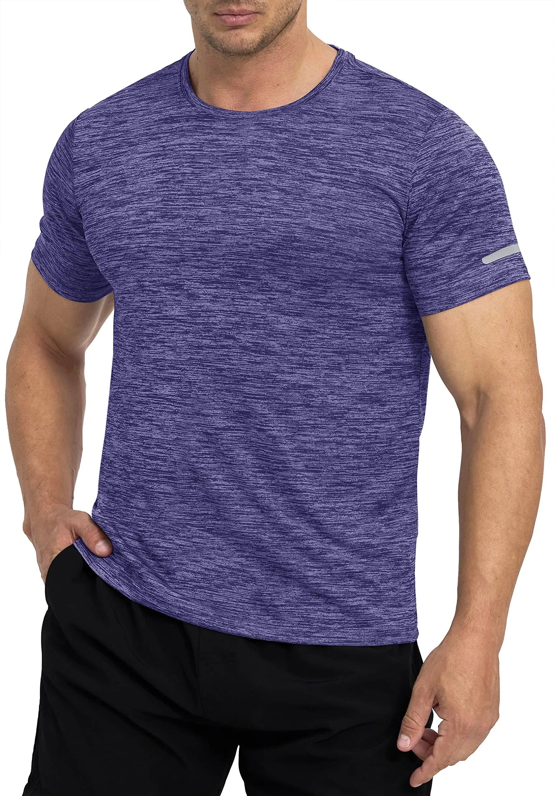 TACVASEN Quick Dry Summer T-shirts W/ Reflective Stripe Men Running Fitness Tops Gym Training Shirt Breathable Casual Sportswear