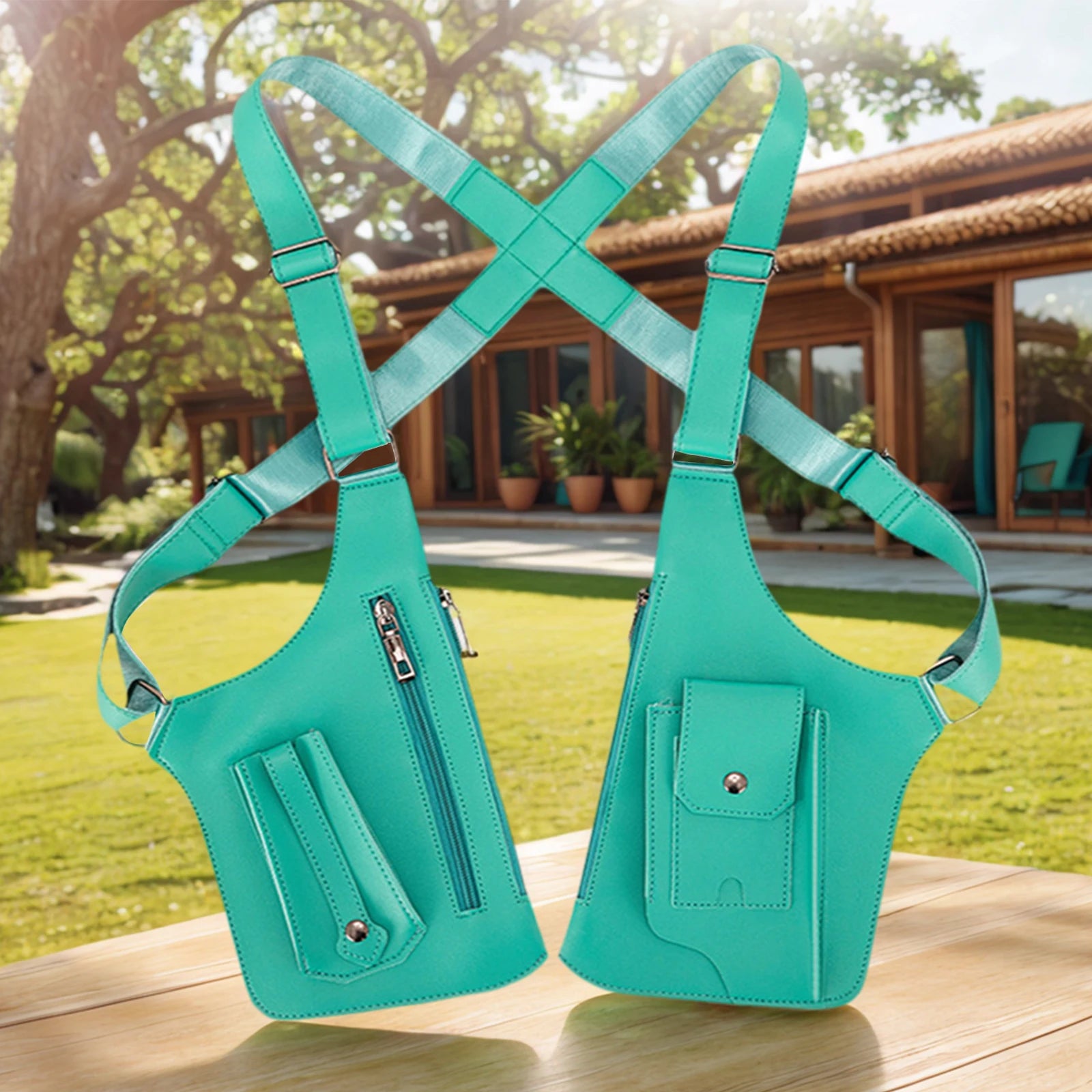 PU Leather Double Shoulder Armpit Bag Multi-Pocket Underarm Strap Wallet Pocket Anti-Theft for Men Women Travel Outdoors