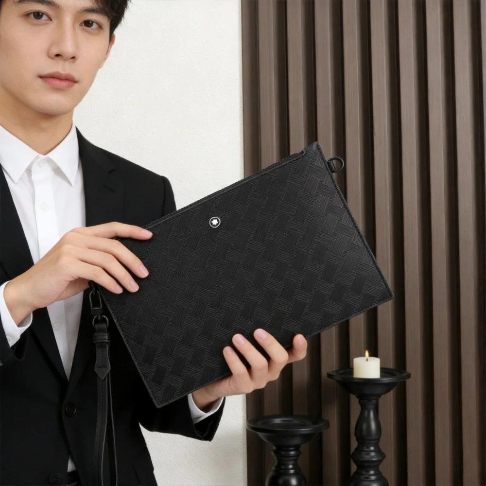 Men's Clutch Bag Luxury Designer Woven Leather Handbag Large Capacity Waterproof Business Wristlet Bag For Womens Pouch Wallet