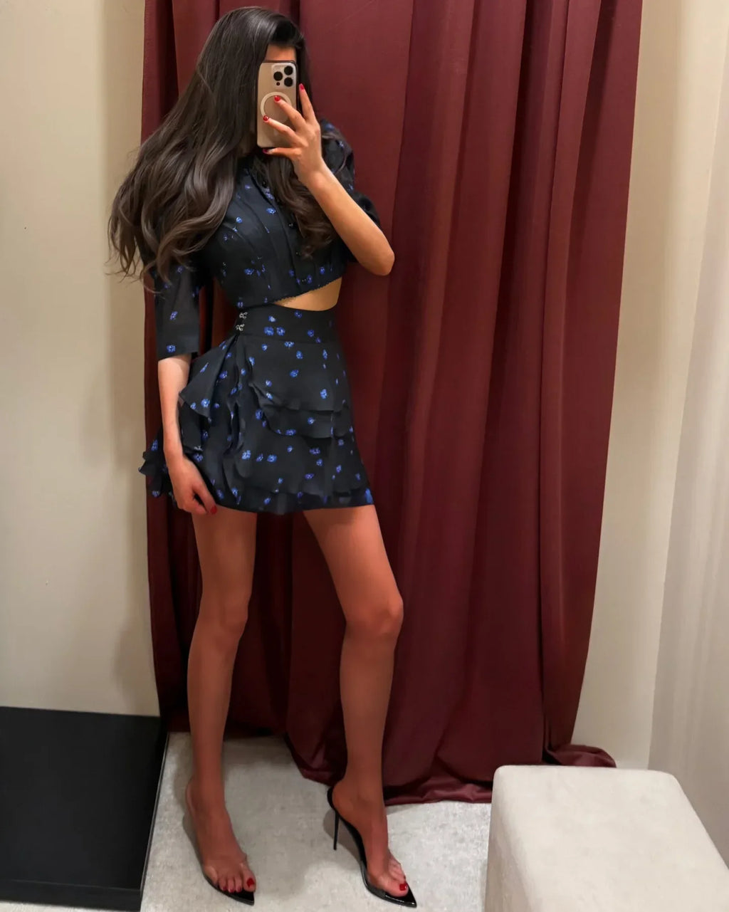 Women's Fashion Print Mini Skirt Set Bubble Sleeves O-neck Crop Top Layered Ruffle Suits 2026 Summer Lady New Highstreet Outwear