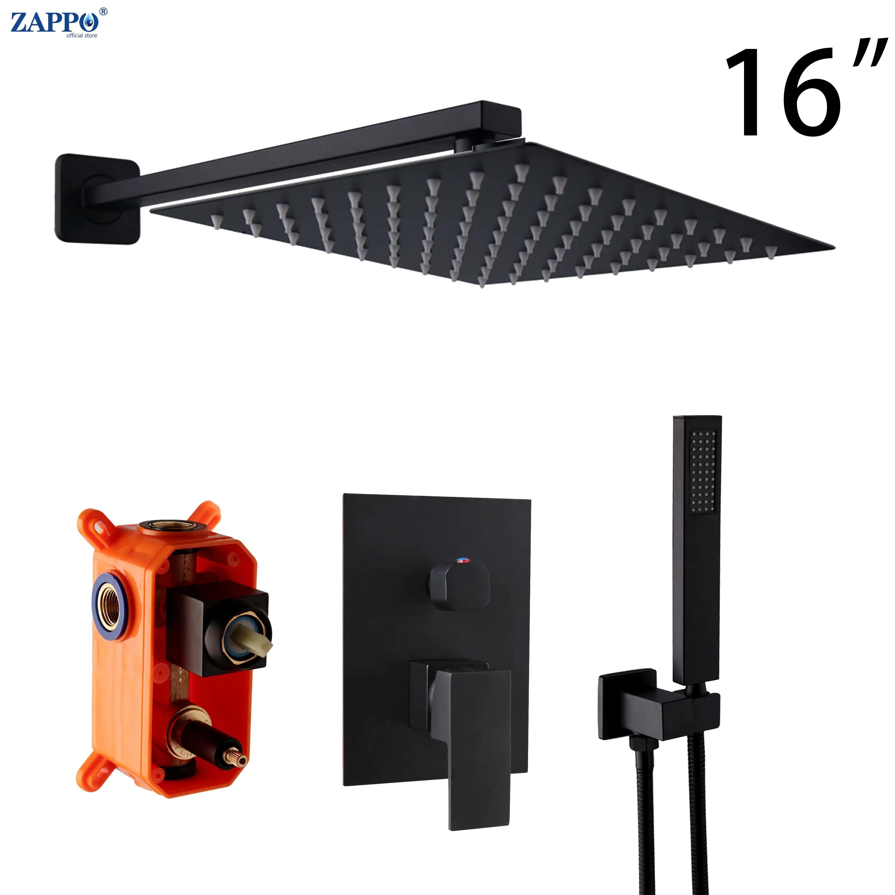 ZAPPO Black Shower Set Wall Mounted Shower Faucet Mixer 8/10/12/16 inch Rainfall Shower Head Bathroom Shower Systerm Tap