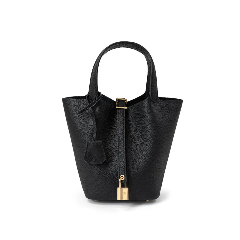 Bucket bag, genuine leather women's bag, vegetable basket bag, mommy bag, bride's wedding bag, light luxury high-end handbag