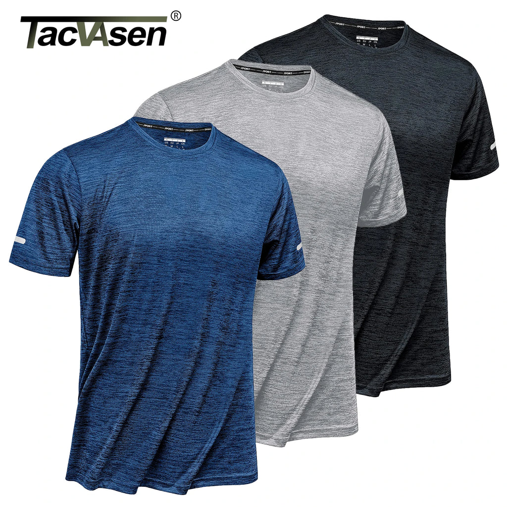 TACVASEN 3 Packs Quick Dry Summer T-shirts Reflective Stripe Men Running Fitness Tops Gym Training Shirt Breathable Sportswear