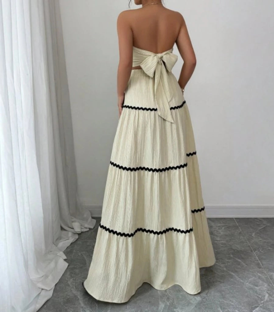 Women's Maxi Skirt Set Summer Beige Sleeveless Wrap Top & Maxi Skirt 2 Piece Sets Fashion Casual Beach Vacation Sets