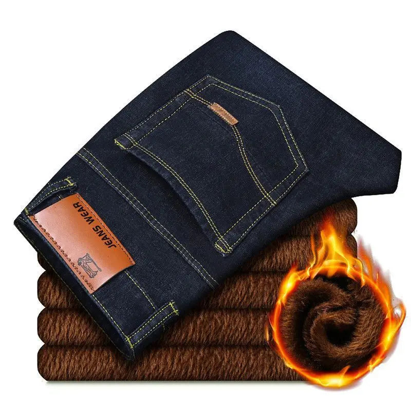 Men Plus Size 10XL Winter Warm Plush Jeans Stretch Loose Straight Baggy Denim Trousers for Comfortable Wear Oversize Streetwear