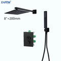 ZAPPO Matte Black Concealed Shower Sets Thermostatic Bathroom Shower Faucet 3 Ways Shower System Rainfall Head Wall Mounted