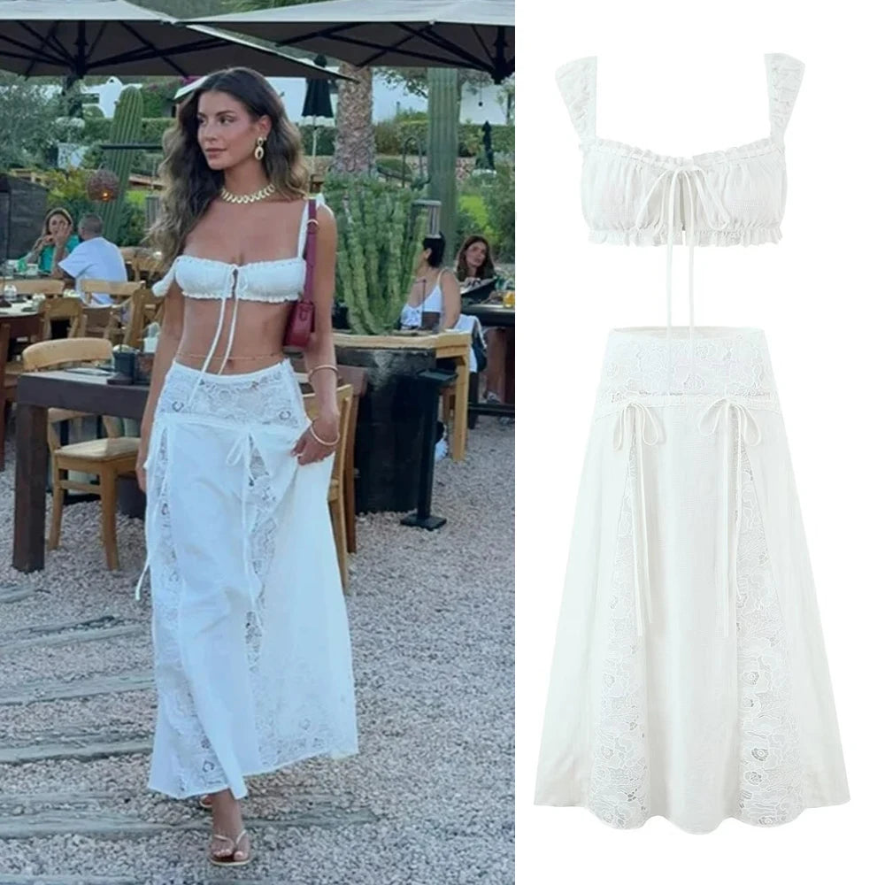 Mingmingxi New in Matching Sets Elegant Off The Shoulder Cropped Top and Flared Skirt Sexy Outfits Two-piece Set Women 2025