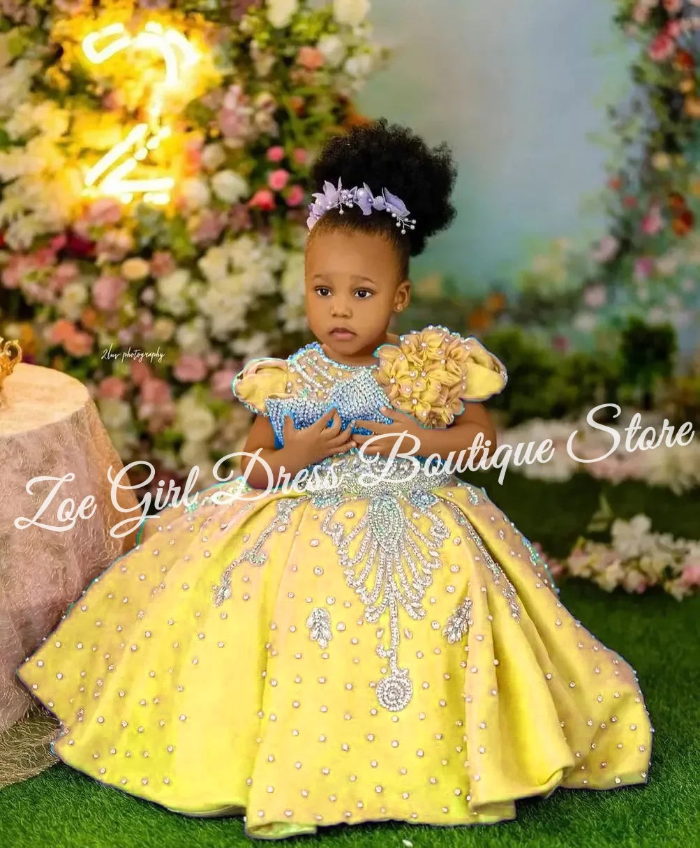 Luxury Lavender Girls Birthday Dress Beading With Bow Floral Flower Girl Dresses Queen Ball Gowns for Wedding Party Customized