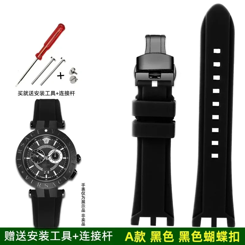 Rubber watch strap For Versace V-RACE DUAL series concave convex silicone watch strap accessories 24mm men's waterproof Bracelet