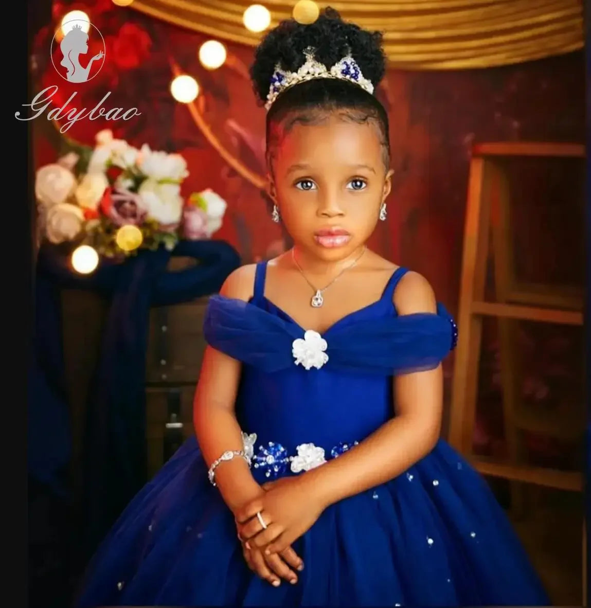Royal Blue Flower Girl Dresses For Wedding Beaded Tulle Toddler Girls Pageant Dress Kids Formal Wear