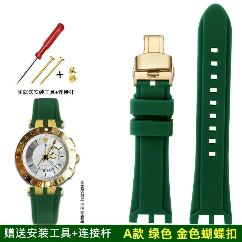 Rubber watch strap For Versace V-RACE DUAL series concave convex silicone watch strap accessories 24mm men's waterproof Bracelet