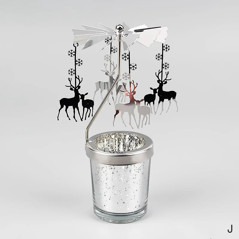 Silver Candle Holder Home Decoration Valentine's Gift Rotating Candlestick Party Decor Romantic Carousel Tea Light Candle Stand