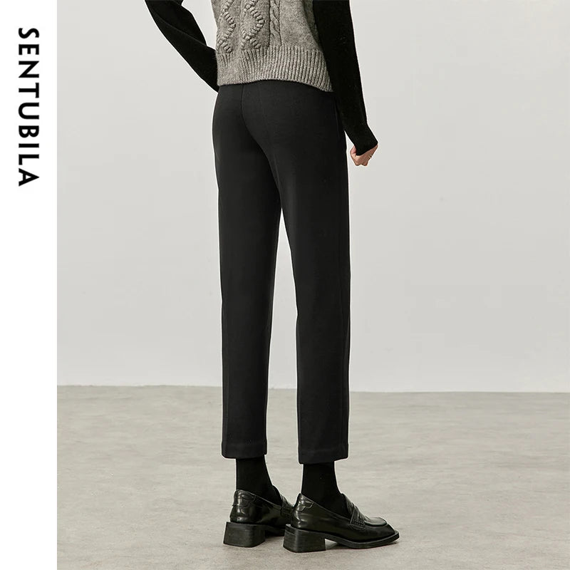 SENTUBILA Straight Ankle-length Women Pants 2026 Winter Slim Fit Thick High Waist Warm Solid Office Lady Pencil Pant 144K56987