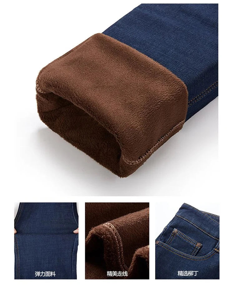 Men Plus Size 10XL Winter Warm Plush Jeans Stretch Loose Straight Baggy Denim Trousers for Comfortable Wear Oversize Streetwear