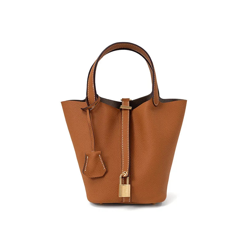 Bucket bag, genuine leather women's bag, vegetable basket bag, mommy bag, bride's wedding bag, light luxury high-end handbag