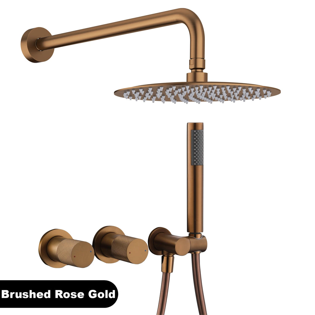 Luxury gun gray brass wall mounted shower system embedded design with 2 handles dual control hot and cold water bathroom faucet