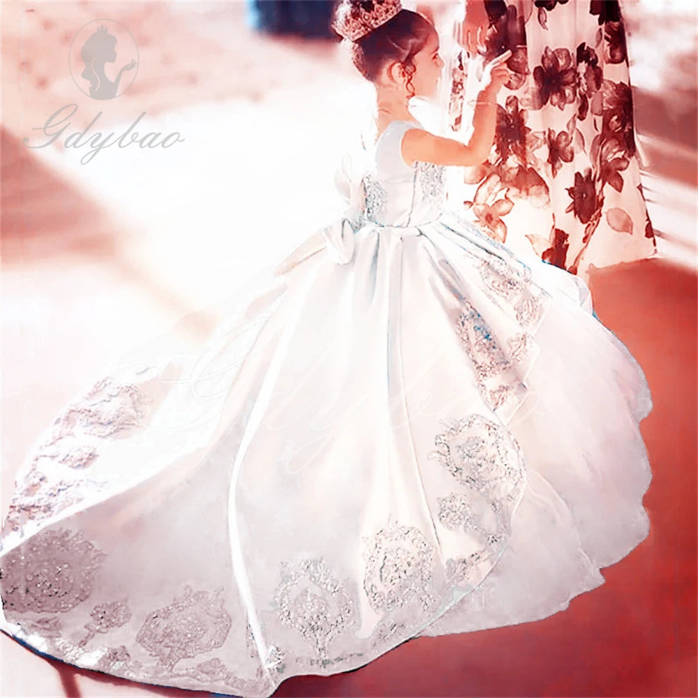 Flower Girl Dresses for Wedding Lace Floral Appliqued Little Girls Pageant Dress Tiered Skirts vestidos de desfile